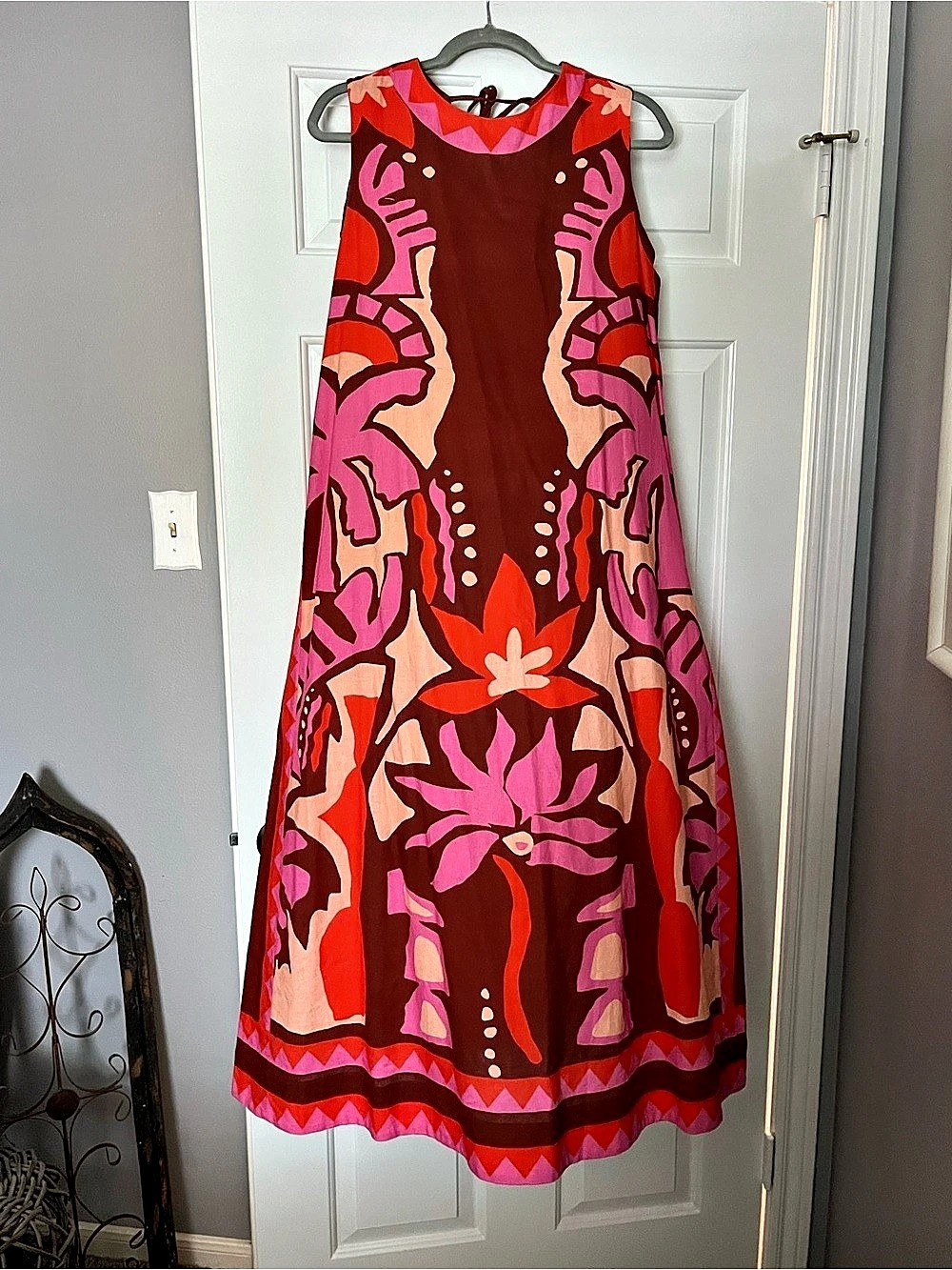 Crosby Tapestry Flowers Sleeveless Maxi Dress Red & Pink